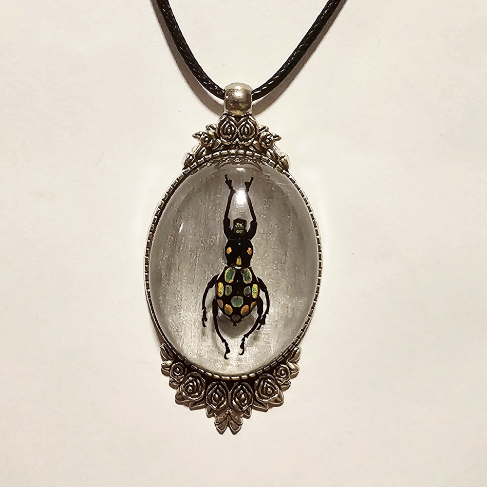 Iridescent Polka Dotted Real Beetle Necklace